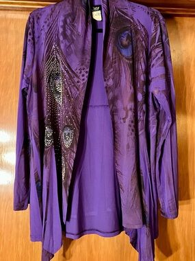 Jostar Purple Peacock-Print Draped Blazer